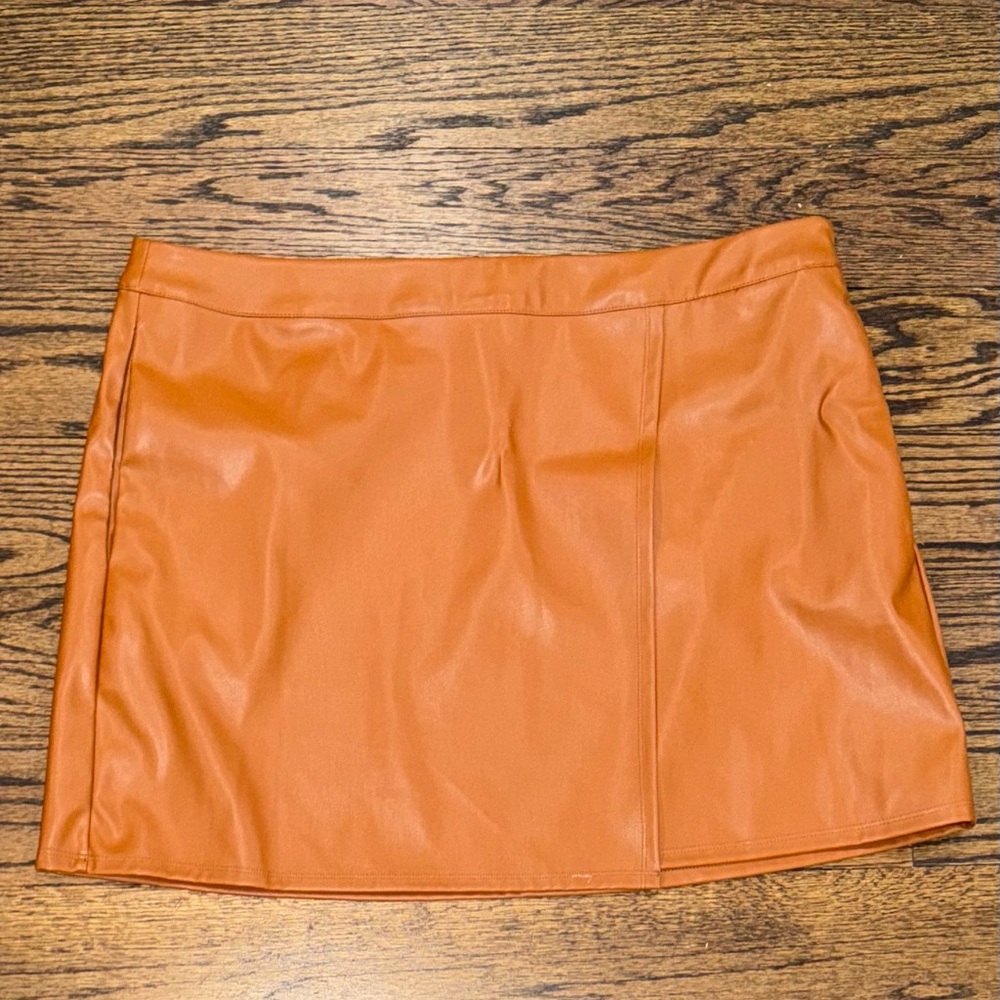 Faux Leather Orange/Tan Mini Skirt